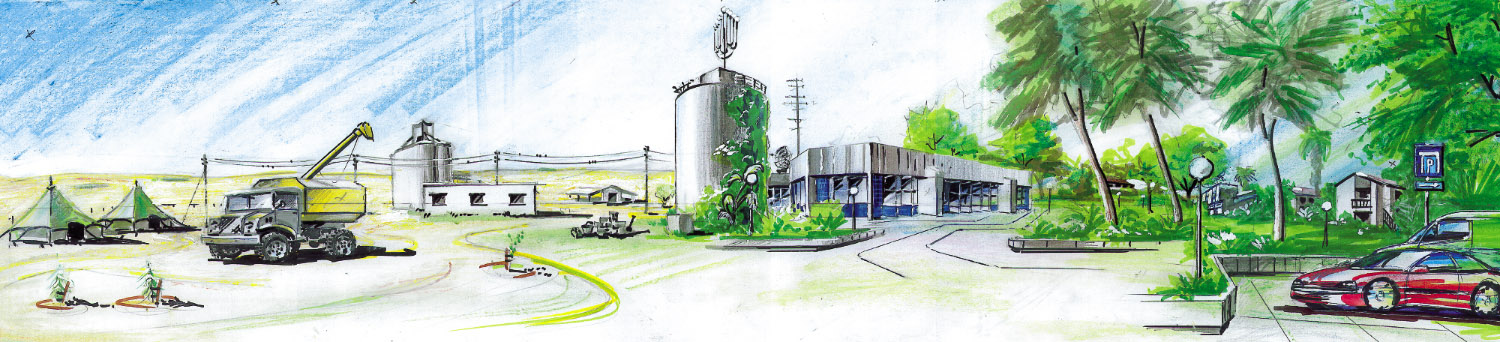 פנורמה מצוירת של בארי שצייר ב-1996הג'ינג'י, לחג ה-50